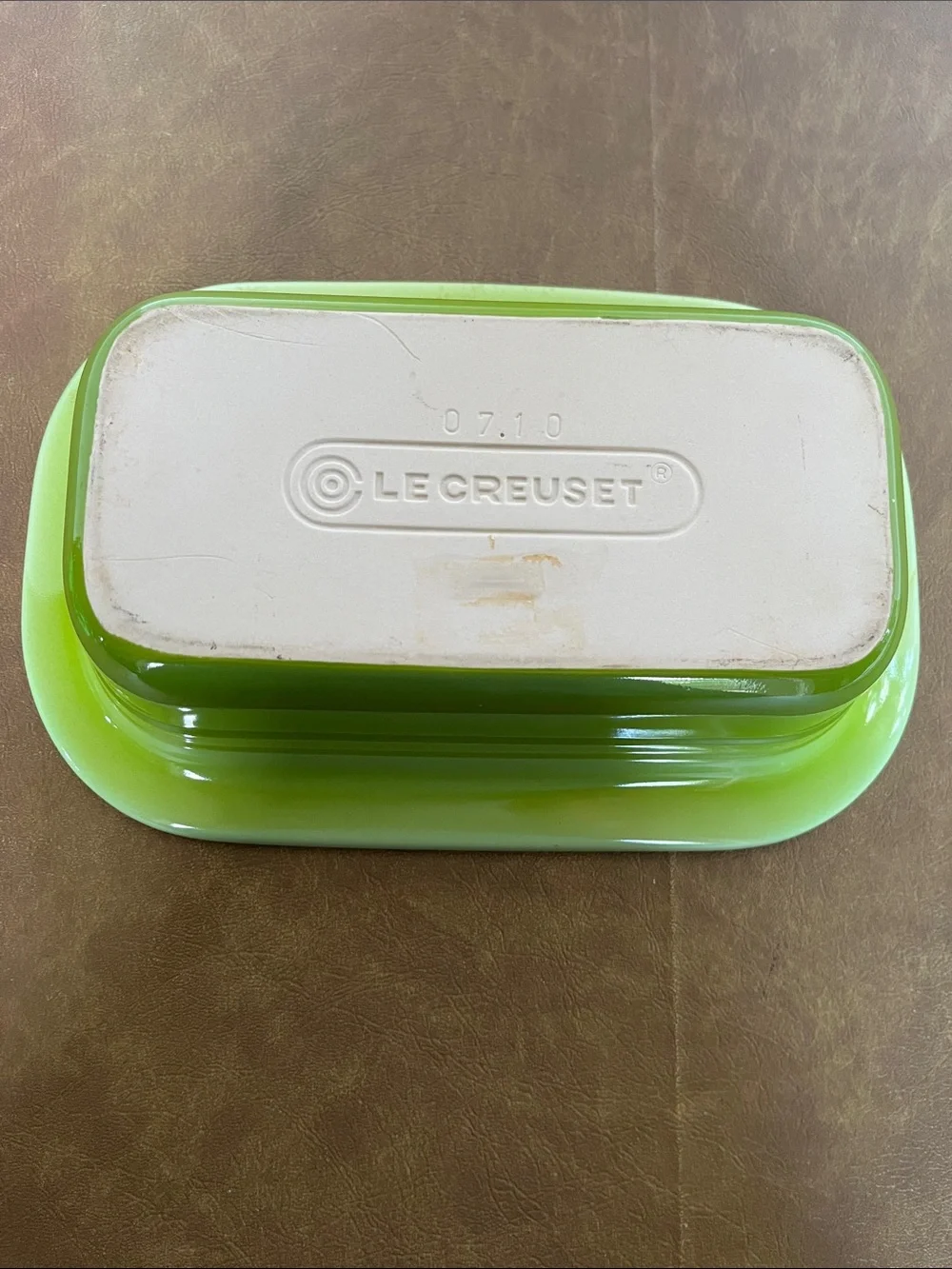 LeCreuset Stoneware Rectangular Baking Dish  Lime Green w Beige Interior